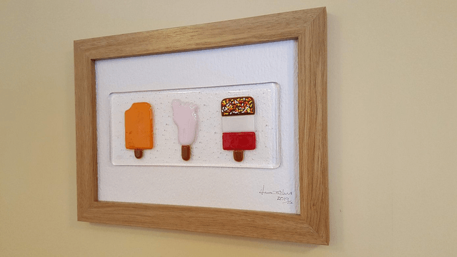 Fused Glass Art "The Fab 3" Retro Ice Lollies Picture