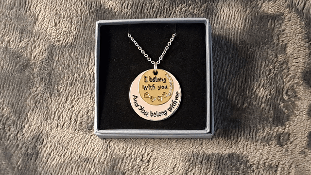 Silver and Gold Coloured Dual Disc "Belong To You" Pendant Necklace.