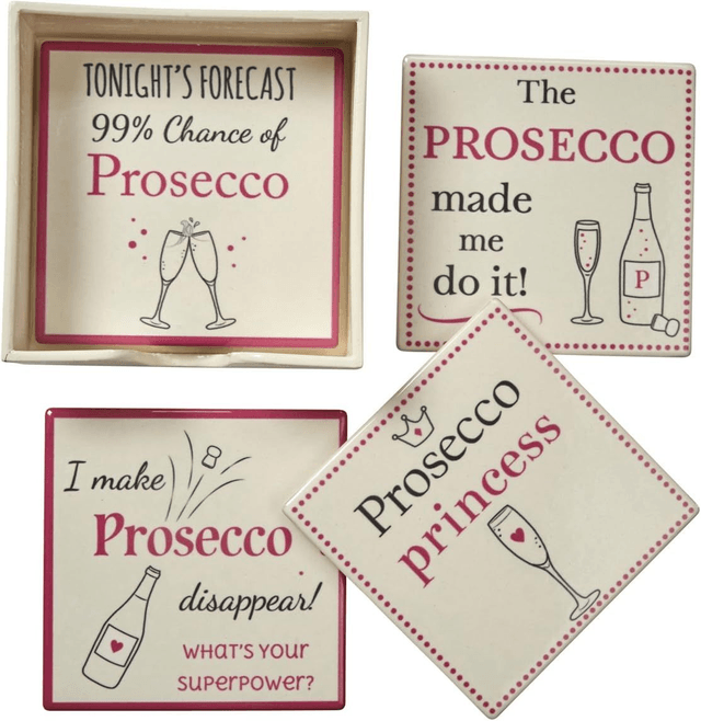Set of 4 Prosecco Themed Coasters