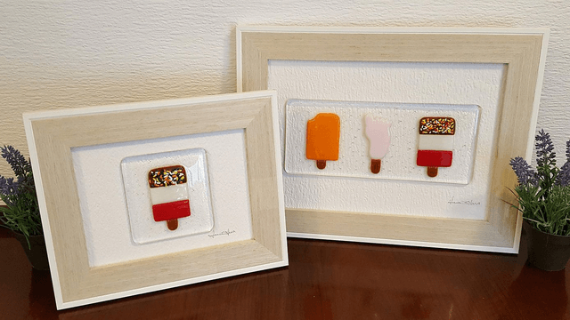 Fused Glass Art "The Fab 3" Retro Ice Lollies Picture