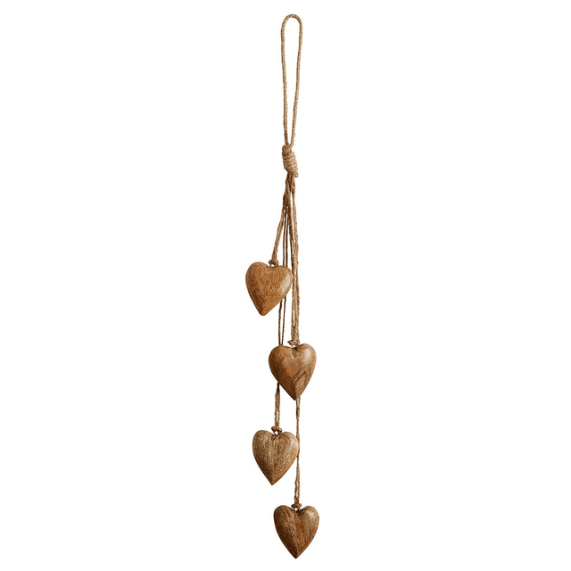 4 Carved Wooden Hearts Garland